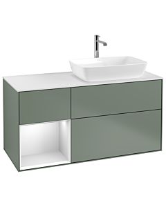 Villeroy und Boch Finion Villeroy und Boch G801MTGM 120cm, plaque de finition blanc mat, Emotion, étagères laqué blanc mat, Olive Matt Lacquer