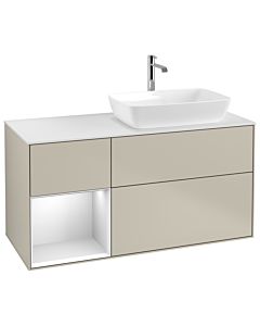 Villeroy und Boch Finion Villeroy und Boch G801MTHH 120cm, plaque de finition blanc mat, Emotion, étagères laqué blanc mat, Sand Matt Lacquer