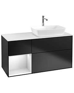 Villeroy und Boch Finion Waschtischunterschrank G801MTPD 120cm, Abdeckplatte white matt, Emotion, Regale White matt lacquer, Black matt lacquer