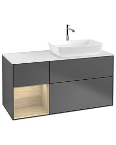 Villeroy und Boch Finion Waschtischunterschrank G801PCGK 120cm, Abdeckplatte white matt, Emotion, Regale Oak Veneer, Anthracite matt