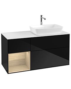 Villeroy und Boch Finion Villeroy und Boch G801PCPH 120cm, plaque de finition blanc mat, emotion, étagères Oak Veneer , Glossy Black Lacquer
