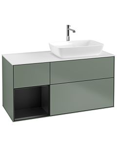Villeroy und Boch Finion Waschtischunterschrank G801PDGM 120cm, Abdeckplatte white matt, Emotion, Regale Black matt lacquer, Olive Matt Lacquer