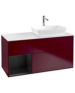 Villeroy und Boch Finion Waschtischunterschrank G801PDHB 120cm, Abdeckplatte white matt, Emotion, Regale Black matt lacquer, Peony Matt