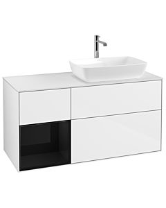 Villeroy und Boch Finion Waschtischunterschrank G801PHGF 120cm, Abdeckplatte white matt, Emotion, Regale Glossy black lacquer, Glossy white lacquer