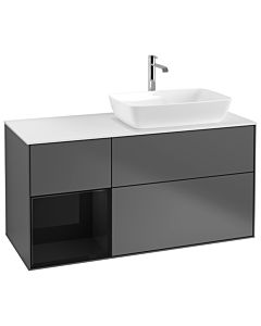 Villeroy und Boch Finion Waschtischunterschrank G801PHGK 120cm, Abdeckplatte white matt, Emotion, Regale Glossy black lacquer, Anthracite matt