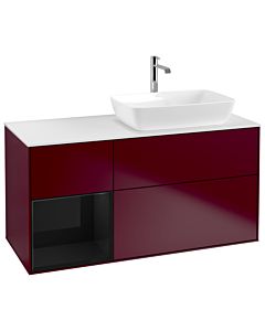 Villeroy und Boch Finion Villeroy und Boch G801PHHB 120cm, plaque de finition blanc mat, Emotion, étagères Laque noir brillant, Peony Matt