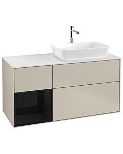 Villeroy und Boch Finion Waschtischunterschrank G801PHHH 120cm, Abdeckplatte white matt, Emotion, Regale Glossy black lacquer, Sand Matt Lacquer