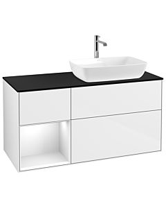 Villeroy und Boch Finion Waschtischunterschrank G802GFGF 120cm, Abdeckplatte black matt, Emotion, Regale Glossy white lacquer, Glossy white lacquer