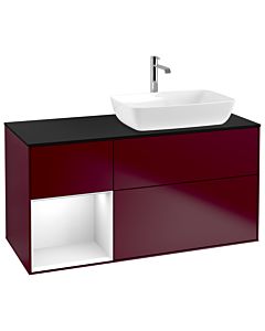 Villeroy und Boch Finion Waschtischunterschrank G802GFHB 120cm, Abdeckplatte black matt, Emotion, Regale Glossy white lacquer, Peony Matt