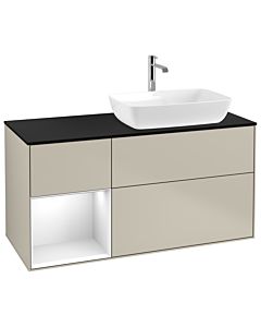 Villeroy und Boch Finion Waschtischunterschrank G802GFHH 120cm, Abdeckplatte black matt, Emotion, Regale Glossy white lacquer, Sand Matt Lacquer