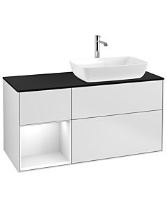 Villeroy und Boch Finion Waschtischunterschrank G802GFMT 120cm, Abdeckplatte black matt, Emotion, Regale Glossy white lacquer, White matt lacquer