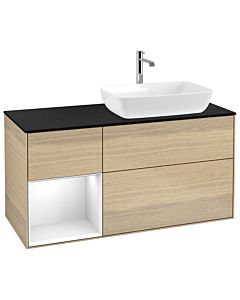 Villeroy und Boch Finion Waschtischunterschrank G802GFPC 120cm, Abdeckplatte black matt, Emotion, Regale Glossy white lacquer, Oak Veneer