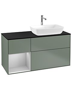 Villeroy und Boch Finion Villeroy und Boch G802GJGM 120cm, plaque de finition noir mat, Emotion, étagères Laque gris clair mat, Olive Matt Lacquer