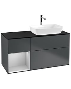 Villeroy und Boch Finion Waschtischunterschrank G802GJHG 120cm, Abdeckplatte black matt, Emotion, Regale Light grey matt lacquer, Midnight Blue Matt Lacquer
