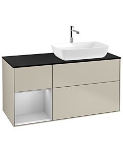 Villeroy und Boch Finion Waschtischunterschrank G802GJHH 120cm, Abdeckplatte black matt, Emotion, Regale Light grey matt lacquer, Sand Matt Lacquer