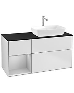 Villeroy und Boch Finion Waschtischunterschrank G802GJMT 120cm, Abdeckplatte black matt, Emotion, Regale Light grey matt lacquer, White matt lacquer