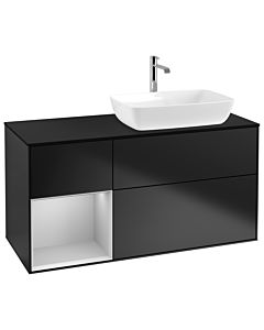 Villeroy und Boch Finion Waschtischunterschrank G802GJPD 120cm, Abdeckplatte black matt, Emotion, Regale Light grey matt lacquer, Black matt lacquer