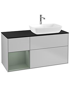 Villeroy und Boch Finion Waschtischunterschrank G802GMGJ 120cm, Abdeckplatte black matt, Emotion, Regale Olive matt lacquer, Light grey matt