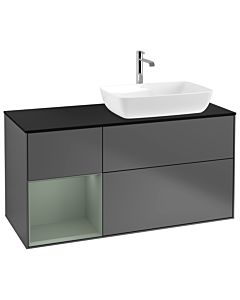 Villeroy und Boch Finion Waschtischunterschrank G802GMGK 120cm, Abdeckplatte black matt, Emotion, Regale Olive matt lacquer, Anthracite matt