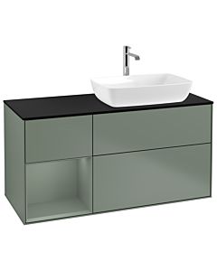 Villeroy und Boch Finion Villeroy und Boch G802GMGM 120cm, plaque de finition noir mat, Emotion, étagères olive laqué mat, Olive Matt Lacquer