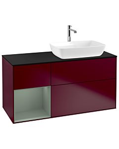 Villeroy und Boch Finion Villeroy und Boch G802GMHB 120cm, plaque de finition noir mat, Emotion, étagères olive laqué mat, Peony Matt