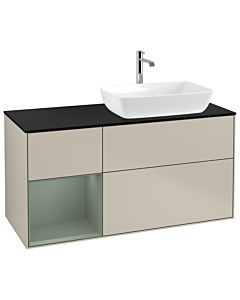 Villeroy und Boch Finion Waschtischunterschrank G802GMHH 120cm, Abdeckplatte black matt, Emotion, Regale Olive matt lacquer, Sand Matt Lacquer