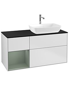 Villeroy und Boch Finion Villeroy und Boch Finion G802GMMT 120cm, cover plate black matt, Emotion, shelves olive matt lacquer, white matt lacquer