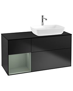 Villeroy und Boch Finion Waschtischunterschrank G802GMPD 120cm, Abdeckplatte black matt, Emotion, Regale Olive matt lacquer, Black matt lacquer