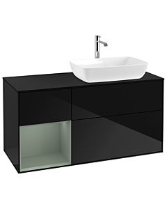 Villeroy und Boch Finion Waschtischunterschrank G802GMPH 120cm, Abdeckplatte black matt, Emotion, Regale Olive matt lacquer, Glossy Black Lacquer