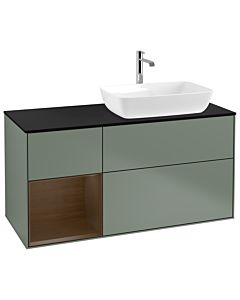 Villeroy und Boch Finion Waschtischunterschrank G802GNGM 120cm, Abdeckplatte black matt, Emotion, Regale Walnut Veneer, Olive Matt Lacquer