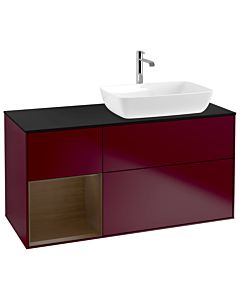 Villeroy und Boch Finion Waschtischunterschrank G802GNHB 120cm, Abdeckplatte black matt, Emotion, Regale Walnut Veneer, Peony Matt