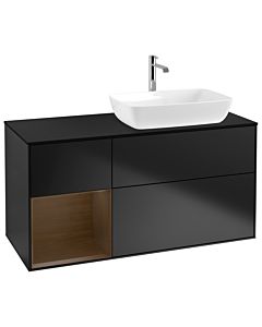 Villeroy und Boch Finion Waschtischunterschrank G802GNPD 120cm, Abdeckplatte black matt, Emotion, Regale Walnut Veneer, Black matt lacquer