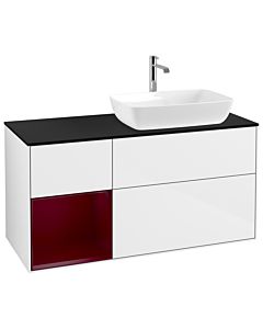 Villeroy und Boch Finion Waschtischunterschrank G802HBGF 120cm, Abdeckplatte black matt, Emotion, Regale Peony matt lacquer, Glossy white lacquer