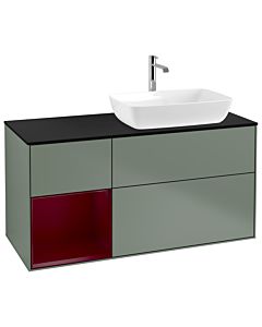 Villeroy und Boch Finion Villeroy und Boch G802HBGM 120cm, plaque de finition noir mat, Emotion, étagères Peony laqué mat, Olive Matt Lacquer