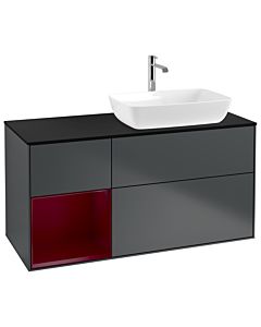 Villeroy und Boch Finion Waschtischunterschrank G802HBHG 120cm, Abdeckplatte black matt, Emotion, Regale Peony matt lacquer, Midnight Blue Matt Lacquer