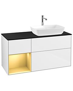 Villeroy und Boch Finion Villeroy und Boch G802HFGF 120cm, plaque de finition noir mat, Emotion, étagères laqué or mat, laqué blanc brillant