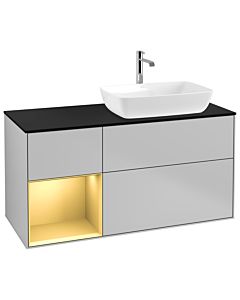 Villeroy und Boch Finion Villeroy und Boch G802HFGJ 120cm, plaque de finition noir mat, Emotion, étagères laqué or mat, gris clair mat