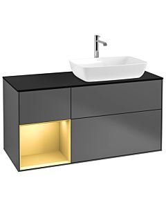 Villeroy und Boch Finion Waschtischunterschrank G802HFGK 120cm, Abdeckplatte black matt, Emotion, Regale Gold matt lacquer, Anthracite matt