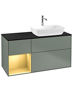 Villeroy und Boch Finion Waschtischunterschrank G802HFGM 120cm, Abdeckplatte black matt, Emotion, Regale Gold matt lacquer, Olive Matt Lacquer