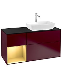 Villeroy und Boch Finion Villeroy und Boch G802HFHB 120cm, plaque de finition noir mat, Emotion, étagères laqué mat doré, Peony Matt