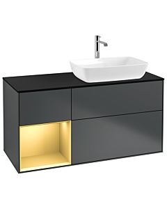 Villeroy und Boch Finion Waschtischunterschrank G802HFHG 120cm, Abdeckplatte black matt, Emotion, Regale Gold matt lacquer, Midnight Blue Matt Lacquer