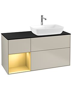 Villeroy und Boch Finion Villeroy und Boch G802HFHH 120cm, plaque de finition noir mat, Emotion, étagères laqué or mat, Sand Matt Lacquer