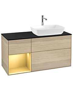 Villeroy und Boch Finion Waschtischunterschrank G802HFPC 120cm, Abdeckplatte black matt, Emotion, Regale Gold matt lacquer, Oak Veneer
