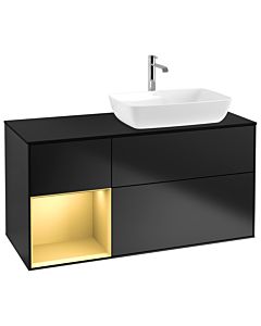 Villeroy und Boch Finion Waschtischunterschrank G802HFPD 120cm, Abdeckplatte black matt, Emotion, Regale Gold matt lacquer, Black matt lacquer