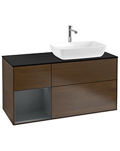 Villeroy und Boch Finion Villeroy und Boch Finion G802HGGN 120cm, cover plate black matt, Emotion, shelves Midnight matt lacquer, walnut veneer