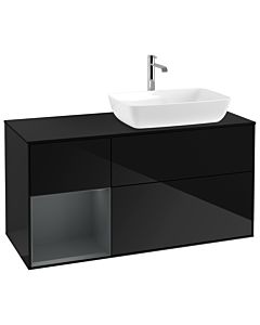 Villeroy und Boch Finion Villeroy und Boch G802HGPH 120cm, plaque de finition noir mat, Emotion, étagères Midnight mat laqué, Glossy Black Lacquer