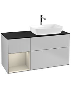 Villeroy und Boch Finion Waschtischunterschrank G802HHGJ 120cm, Abdeckplatte black matt, Emotion, Regale sand matt lacquer, Light grey matt