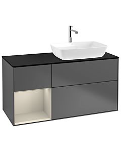 Villeroy und Boch Finion Villeroy und Boch G802HHGK 120cm, plaque de finition noir mat, Emotion, étagères laqué sable sable, anthracite mat