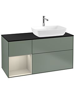 Villeroy und Boch Finion Villeroy und Boch G802HHGM 120cm, plaque de finition noir mat, Emotion, étagères laqué sable sable, Olive Matt Lacquer