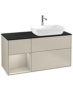 Villeroy und Boch Finion Villeroy und Boch G802HHHH 120cm, plaque de finition noir mat, Emotion, étagères laqué sable sable, Sand Matt Lacquer